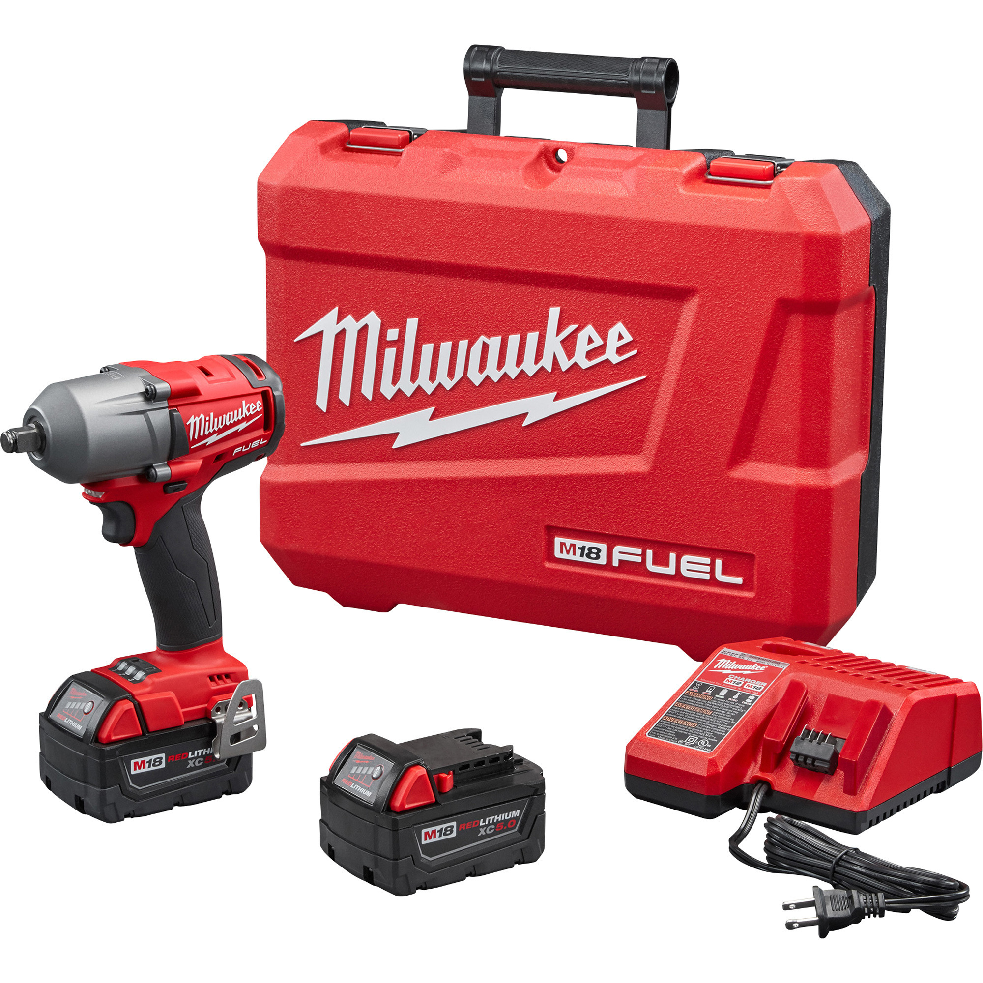Milwaukee Reconditioned M18 FUEL Cordless Brushless 1/2in. Mid-Torque Impact Wrench Kit with Friction Ring, 1/2in. Drive, 600 Ft.-Lbs. Torque, 2 Batteries, Model# 2861-82